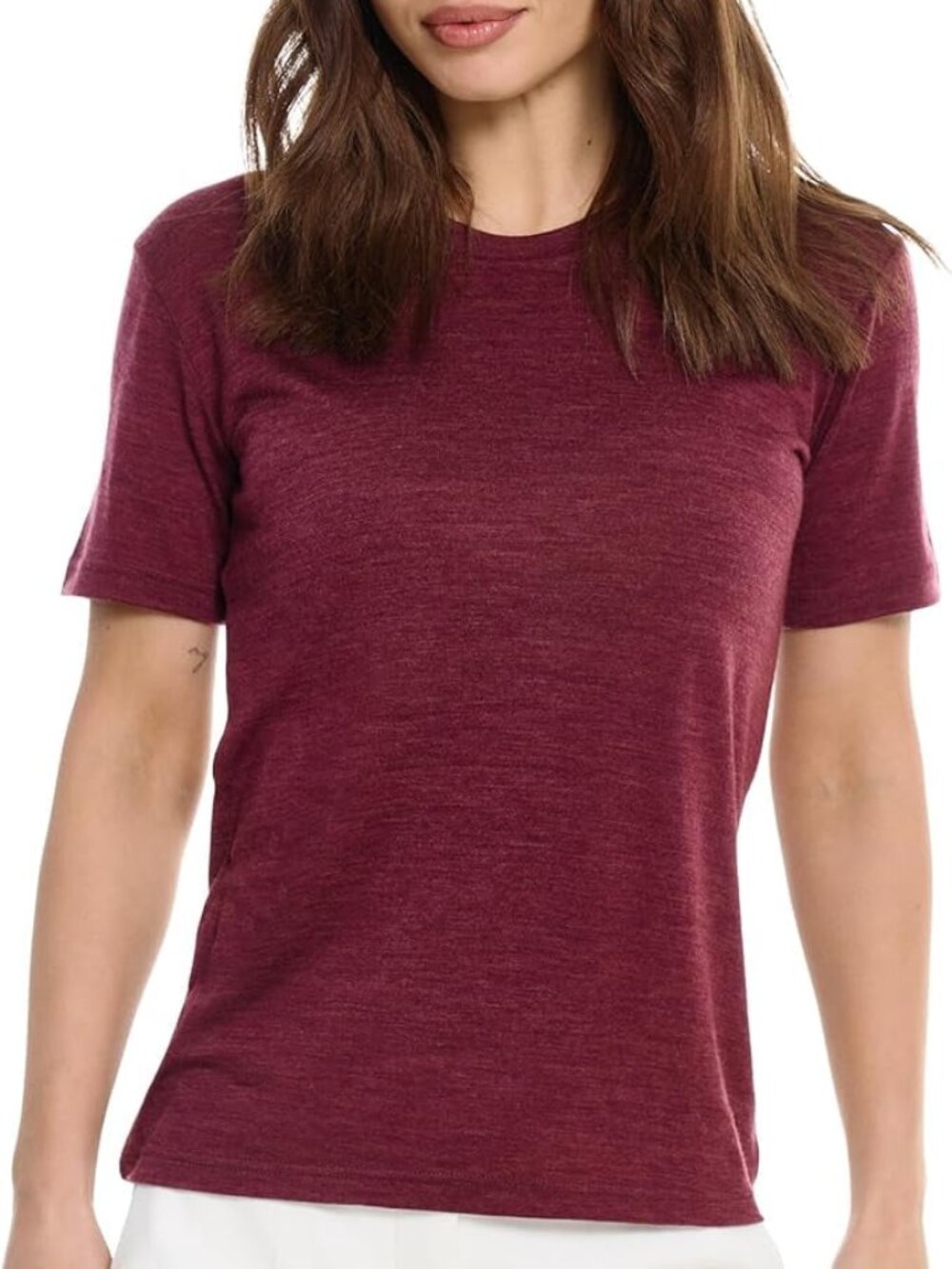 Merino.tech Women’s 100% Merino Wool T Shirt, Burgundy Wine